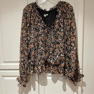 American Eagle Top Size XXL Blouse with Ruffle Long Sleeves NWT Floral